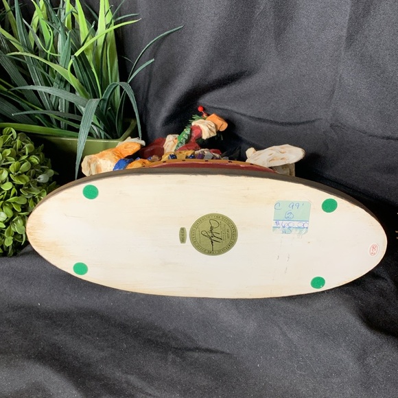 Vintage 1999 David Frykman Folk art Santa in Canoe with Polar Bear & Reindeer - Picture 7 of 12